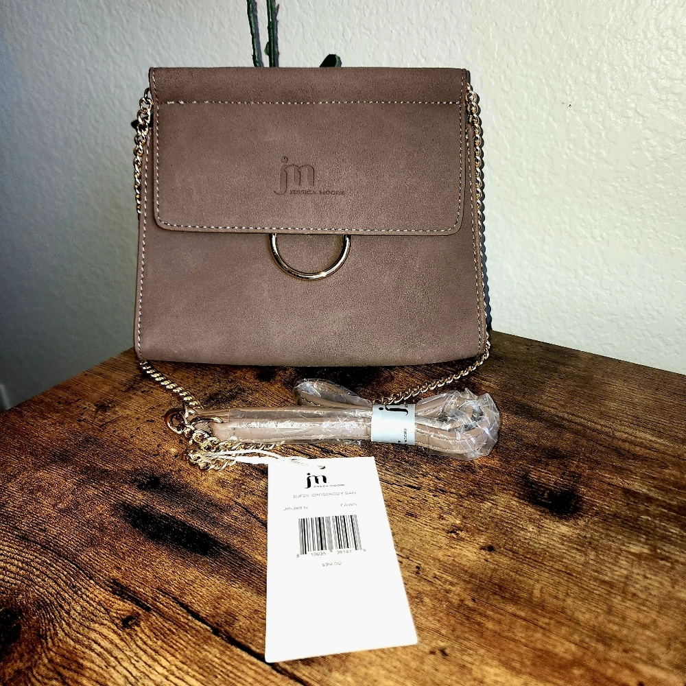 Jessica Moore Suede Crossbody Bag Fawn Handbag NWT